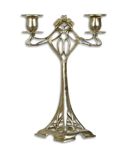 Aubaho Dekoobjekt Bronze Kerzenleuchter Silber Retro Design - Eleganter zweiarmer Kerzenleuchter aus Bronze im stilvollen Retro-Design. Perfekt für stimmungsvolle Akzente in jedem Raum – ideal für besondere Anlässe oder als Geschenk.