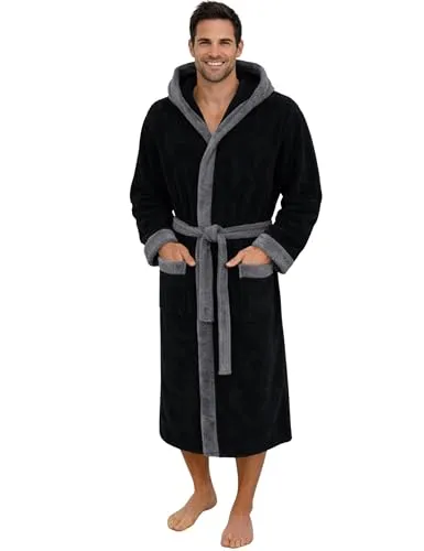 Morgenstern Bademantel Herren Kapuze Frottee 100% Baumwolle OEKO-TEX® Lang Cadiz Schwarz-Grau M