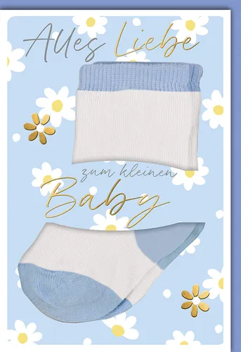 Geburt - Baby - Glückwunschkarte im Format 11,5 x 17 cm - Socken blau