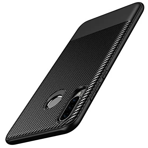 AVANA Hülle für Huawei P30 Lite, P30 Lite New Edition Schutzhülle Flexibles Slim Case Schwarz Schutz Silikon TPU Kratzfest Kohlefaser Bumper Cover Carbon Optik