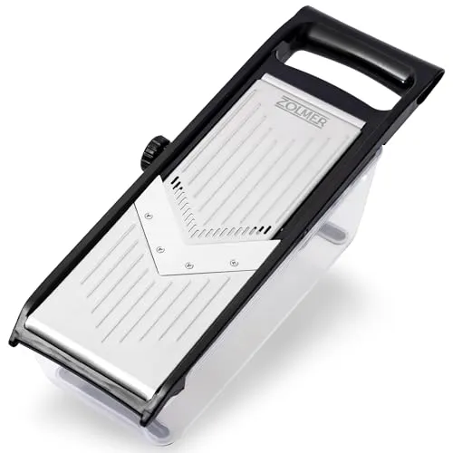 ZOLMER Gemüseschneider mit verstellbaren Klingen - Gemüseschneider mit zwei scharfen Julien Messern und Fingerschutz für sicheres Schneiden, ideal für gleichmäßige Gemüse- und Obststreifen.