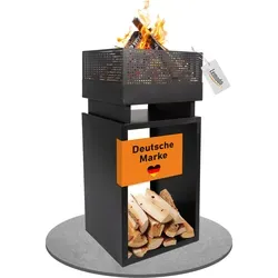 Lemodo Feuerkorb mit Holzlager – 85,5 cm hoch - Feuerstellen für Garten und Terrasse mit modernem Design und integriertem Holzlager für schnellen Zugriff auf Brennholz. Robuste Stahlkonstruktion für hohe Hitzebeständigkeit und lange Lebensdauer.