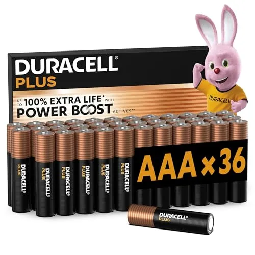 Duracell Plus AAA Batterien (MN2400 / LR03) - Langlebige Alkaline-Batterien für Geräte mit mittlerem Energiebedarf, bieten bis zu 100 % mehr Leistung im Vergleich zu herkömmlichen Zink-Batterien. Ideal für Fernbedienungen, Spielzeuge und mehr.