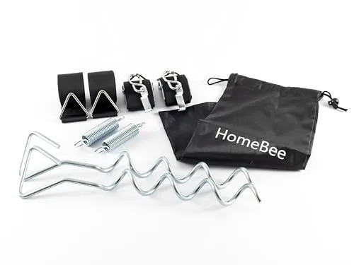 HomeBee® Sturmband Markise Set für Thule Omnistor - Markisenvorzelte – Komplettset mit 2 Erdankern, 2 Spanngurten und 2 Federn für maximale Stabilität und Sicherheit bei Wind und Wetter.