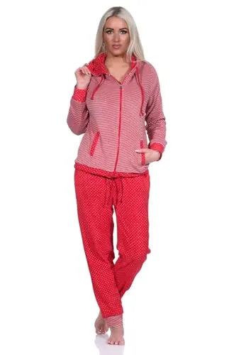 Normann Damen Frottee Hausanzug mit Bündchen - Ringeldesign, Größe: 36-38 - Kuscheliger Frottee-Hausanzug für kalte Tage, zeitloses Ringeldesign. Mit praktischen Taschen und Kapuze für maximalen Tragekomfort. Hergestellt nach strengen Ökotex-Standards, waschbar bei 40 Grad und trocknergeeignet.