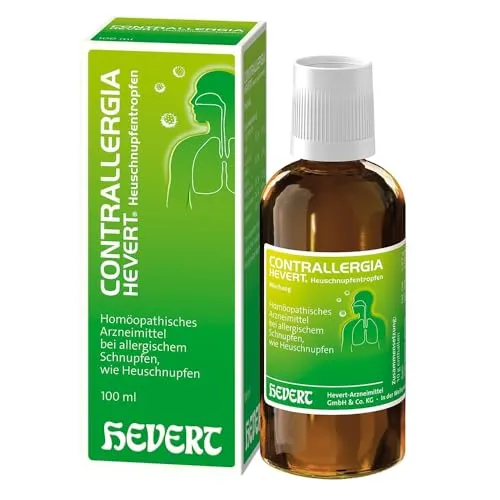 Contrallergia Hevert Heuschnupfentropfen Mischung - Homöopathisches Arzneimittel zur Linderung von Heuschnupfensymptomen, wirkt ohne Müdigkeitsgefühl und eignet sich für akute und chronische Beschwerden.