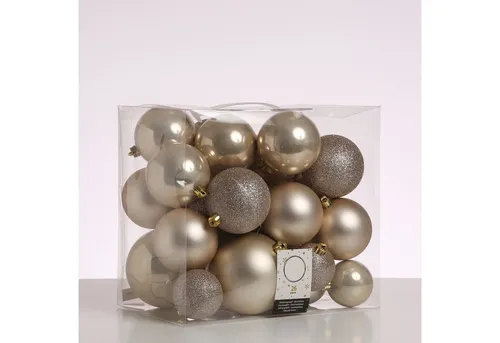 MARELIDA Weihnachtsbaumkugel Set - Bruchfest, Champagner, 26 Stück - Weihnachtskugeln - bruchfest und vielseitig einsetzbar - glänzend, matt und glitzernd - ideal für Innen und Außen. Verleihen Sie Ihrem Weihnachtsdekor einen festlichen Glanz mit diesem 26er Set!