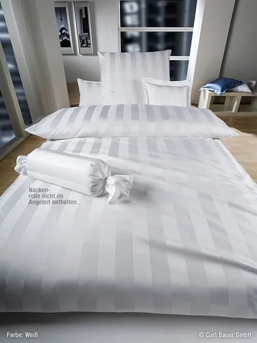 Curt Bauer Damast Bettwäsche Como weiß 140x200 cm + 70x90 cm - Hochwertige Bettwäsche aus edlem Mako-Brokat-Streifen-Satin, mercerisiert für besonderen Glanz. Bügelleicht und pflegeleicht, ideal für ein stilvolles Schlafzimmer.