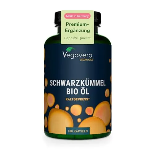 Bio Schwarzkümmelöl Kapseln 1000 mg | Vegane Premiumqualität - Omega-6 Öl mit 1000 mg ägyptischem Schwarzkümmelöl, reich an Linolsäure und Thymoquinon, in veganen Kapseln ohne Gelatine, hergestellt in Deutschland.