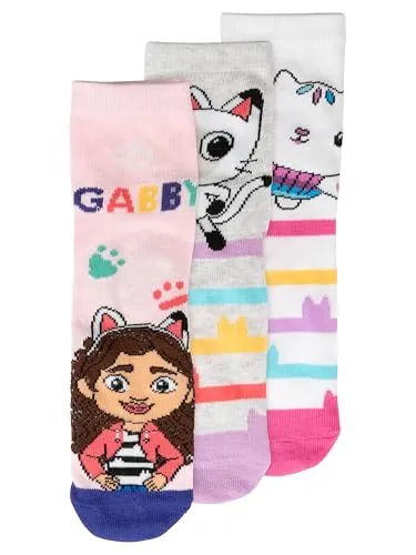 United Labels Gabby's Dollhouse Socken für Mädchen - Kinder Kindersocken Sneaker Söckchen Rosa/Grau (3er Pack) (DE/NL/SE/PL, Numerisch, 27, 30, Regular, Rosa/Grau)