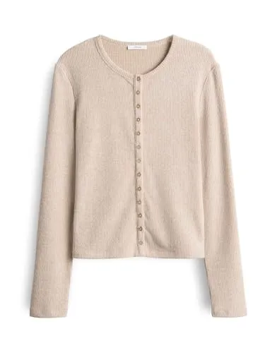 OPUS Cardigan 'Saltus' in Beige, Größe 44 - Körpernaher Cardigan mit Rundhalsausschnitt aus Viskose-Mix für angenehmen Tragekomfort und Bewegungsfreiheit. Ideal für vielseitige Outfits im Alltag.