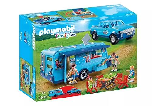 Playmobil Family Fun Park - Pick-up und Wohnwagen Spielset, inklusive Zubehör für unvergessliche Campingabenteuer