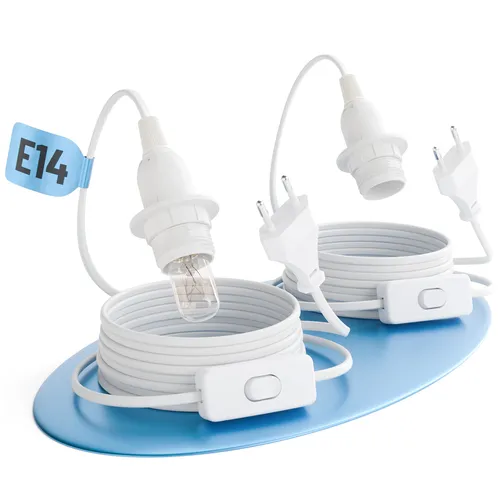 greate 2x Lampenfassung E14 Sockel mit Stecker, Schalter & Kabel 3,5m - weiß