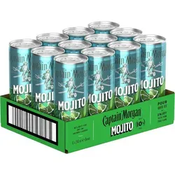 Captain Morgan White Mojito Dose 10% Vol. 12x0,25l - Erfrischender Cocktail in der Dose, ideal für Partys oder einen entspannten Abend, perfekt für Rum-Liebhaber.
