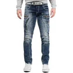 Cipo & Baxx 5-Pocket-Jeans Herren regular fit Stonewashed BA-CD296 Blue W34/L36 - Stilvolle Herrenjeans im Used-Look mit 5-Pocket-Design, geradem Schnitt und praktischem Reißverschluss. Ideal für lässige Outfits und vielseitige Kombinationsmöglichkeiten.