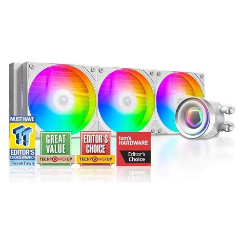ID-Cooling FX360 INF WHITE - CPU-Wasserkühlung mit RGB - Effiziente CPU-Wasserkühlung für AMD und Intel, leise mit max. 27 dBA. Ideal für leistungsstarke Systeme, inkl. 396mm Radiator und RGB-Beleuchtung für individuelle Anpassung.