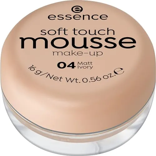 essence soft touch mousse make-up, Make-up, Nr. 04, Nude, mattierend, matt, für unreine Haut, für Mischhaut, vegan, ohne Parfüm, ohne Alkohol, ohne Parabene, 1er Pack (16g)