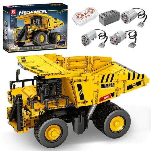 REOBRIX 22025 | RC Control Muldenkipper - 1622 Teile Konstruktionsset - Konstruktionsspielzeug für Bauarbeiten mit 1622 Teilen. Inklusive Fernbedienung und Motoren für interaktiven Spielspaß. Kompatibel mit gängigen Marken.