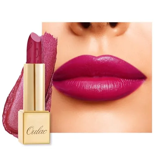 OULAC Lippenstift Metallic Glanz Finish, Magenta-Rosa Langanhaltender Glitzer Lippenstifte, Feuchtigkeit und Glanz für die Lippen, Intensive Farbe Feine Textur, Vegan, 4.3g (GM15) She's A Lover