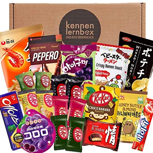 Kennenlernbox Asia Mix mit 21 Süßigkeiten - Süßigkeitenmischungen mit 21 beliebten Leckereien aus Korea und Japan, perfekt als Geschenkidee für besondere Anlässe.