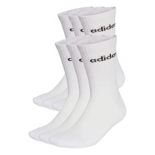 adidas Unisex Linear Crew Socks Cushioned Socks 6 Pair Pack, White/Black, 37-40
