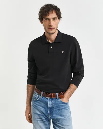 Gant Herren Reg Shield Pique Rugger Polohemd, Schwarz, S EU - Poloshirt für Herren mit normaler Passform, aus hochwertigem Material und stylischer Gant-Stickerei auf der Brust für einen sportlichen Look.