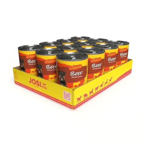 JosiDog Beef in Sauce (12 x 415 g) | Adult | Premium Nassfutter für ausgewachsene Hunde | mit Rind in Sauce mit Vitamin D3 & E | Powered by JOSERA | Hundefutter nass | Alleinfutter | 12er Pack