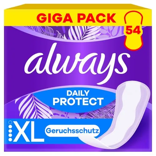 Always Slipeinlage Daily Protect Extra Long mit leichtem Duft - Gigapack 54 Stück - Slipeinlagen für langanhaltenden Schutz und Geruchsneutralisierung, ideal für den täglichen Gebrauch und besonders sanft zur Haut.