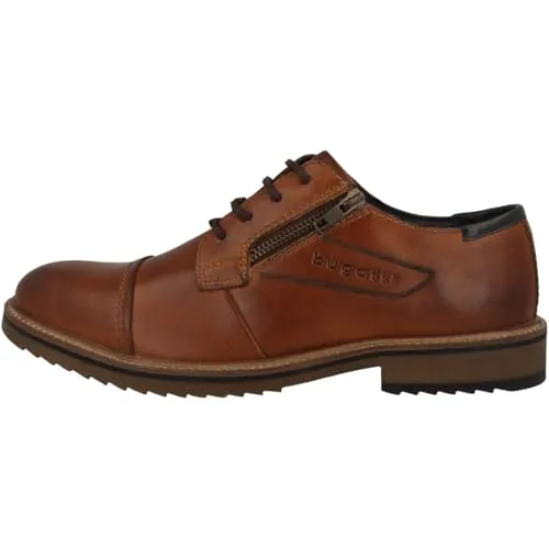 bugatti Schnürschuh Halbschuh mit Reißverschluss - Herren-Halbschuhe in Größe 43, braun. Eleganter Business Schuh aus hochwertigem Leder mit praktischem seitlichem Reißverschluss für unkompliziertes An- und Ausziehen.