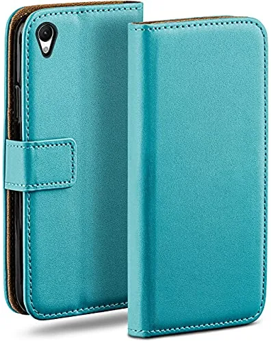 moex für Sony Xperia Z3 Hülle mit Kartenfach, Handyhülle klappbar 360 Grad Schutzhülle, PU Leder Handytasche Sony Xperia Z3 Klapphülle Flip Case, Türkis