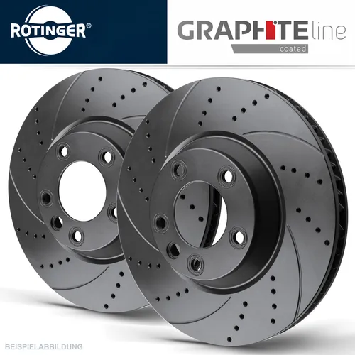 Rotinger Bremsscheibe GRAPHITE DRILLED & SLOTTED PLUS RT 2001-GL T5 - Bremsscheiben für verbesserte Bremsleistung, optimierte Kühlung und weniger Bremsfading – ideal für sportliche Fahrweise.