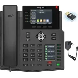 GEQUDIO IP Telefon GX5+ mit Freisprechen & 2 Farbdisplays - Festnetztelefon mit Anleitung (PDF) für FritzBox, Sipgate & Telekom, ideal für flexibles Arbeiten mit WLAN und Netzteil.