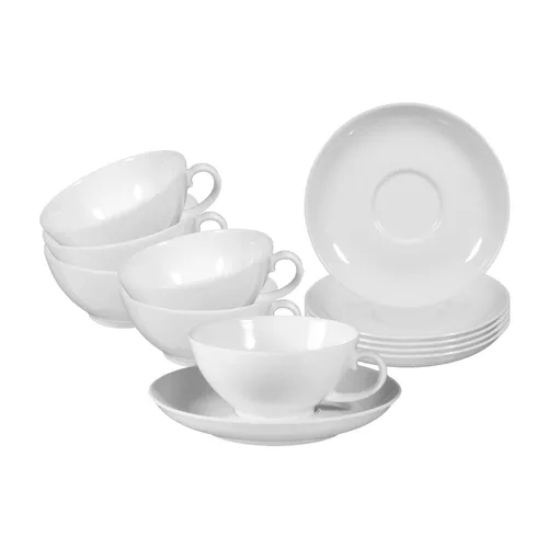 Seltmann Weiden Rondo/Liane Weiß Teetasse 6er Set - Thermobehälter aus hochwertigem Porzellan, spülmaschinen- und mikrowellengeeignet. Zeitloses Design mit detailverliebten Henkeln und Ausgießern für stilvollen Teegenuss.