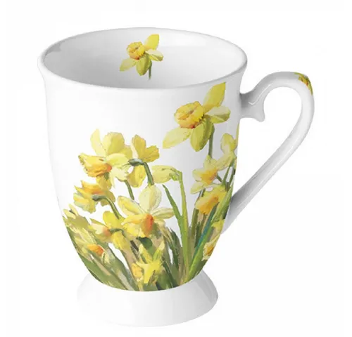 Ambiente Luxury Paper Products Tasse Porzellan, Becher Tee, Kaffee, Sommer Blumen Mug Kollektion, Material Porzellan Narzissen, Blumen Kollektion, Winter, Herbst, Frühling Kollektion, ideal als Geschenk