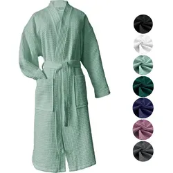 heimtexland ® Reisebademantel Waffelpique Mint XL - Hochwertiger Waffelpique Bademantel aus 100% Baumwolle, leicht und schnelltrocknend. Ideal für Sauna und Reisen, passt in jede Tasche und sorgt für Wohlfühlmomente.