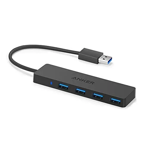 Anker 4-Port USB 3.0 Ultra Flacher Datenhub - USB-Hubs & Adapter mit 4 Ports für schnellen Datentransfer bis zu 5 Gbps, ultra mobil und robust – ideal für unterwegs.