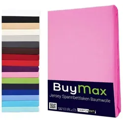 Buymax Spannbettlaken Buymax Jersey aus 100% Baumwolle, Jersey, Gummizug: Rundumgummi, (1 Stück), Pflegeleicht und Atmungsaktiv in Verschiedenen Farben und Größen rosa 180 cm x 200 cm