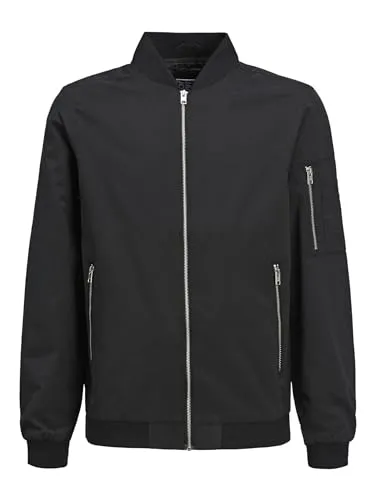 JACK & JONES Boy Jacke Jungs Bomber 128Black - Stylische Bomberjacke für Jungen, mit Reißverschlusstaschen und bequemen Strickbündchen für optimalen Tragekomfort. Perfekt für coole Freizeitlooks!