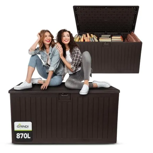 Grindi - Gartenbox 870L - Kissenbox Outdoor wasserdicht - Auflagenbox wasserdicht Treeline - Paketbox, Gartenschrank & Truhe, wetterfest für Balkon, Gartenhaus, Geräteschuppen