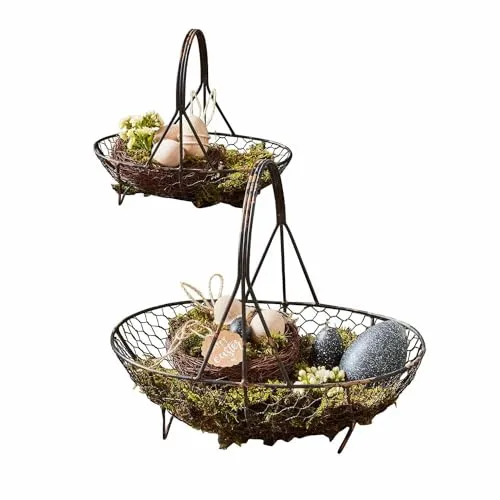 Loberon Korb 2er Set Serrie, von Hand gefertigt, ideal für Obst & Gemüse, Obstkorb, Aufbewahrung, Dekoration, Eisen, schwarz