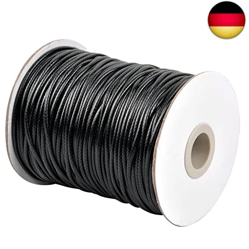 100m Gewachste Baumwollschnur 2mm Sicken Faden Schnur Geflochten Gewachst String Perlenschnur für Schmuckherstellung Makramee DIY Halskette Armband Handwerk (Schwarz)