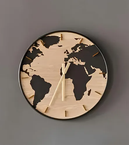 XXL Wanduhr "Welt" Ø 57 cm – Moderne Holzoptik für stilvolle Räume - Elegante Wanduhren mit weltumspannendem Design, ideal für Wohnzimmer und Küche. Große 57 cm Uhr mit Holzoptik und präzisem Uhrwerk – ein echter Blickfang!