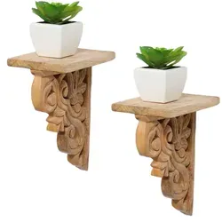 Marrakesch Orient & Mediterran Interior Wandregal 2er Set - 2er Set Wandregal aus handgeschnitztem Massivholz - Einzigartiges Design und hochwertige Verarbeitung für stilvolle Aufbewahrung und Dekoration in jedem Raum.