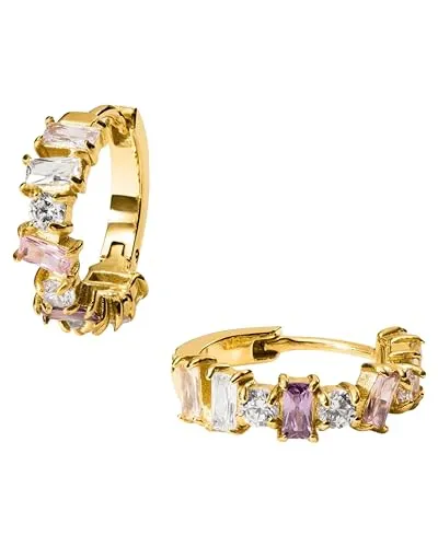 Paar Creolen "Schmuck Geschenk Fancy Ohrringe, 22421-Earring-Fancy" - Creolen mit Zirkonia in gelbgoldfarben-rosa-weiß-gelb-lila, wasserfest und modernes Design für jeden Anlass. Entdecke die hochwertige Schmuckmarke PURELEI!