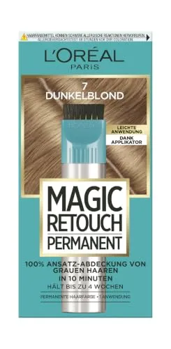 L'Oréal Paris Magic Retouch Ansatz-Abdeckung Nr. 7 Dunkelblond - Effektive Ansatz-Abdeckung für graue Haare in nur 10 Minuten. Langanhaltend und einfach anzuwenden mit zwei Applikatoren für präzise Ergebnisse. Perfekt für alle Haartypen!