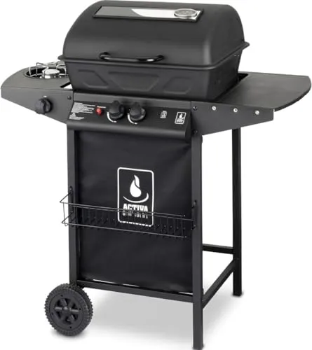 Ambia Garden Gasgrill 'Halifax I', Schwarz, Metall, 53x100x98 cm - Gasgrill mit Lavasteinen für gleichmäßiges Garen, Sichtfenster, praktischer Sideburner und bewegliche Räder – ideal für genussvolle Sommerpartys!