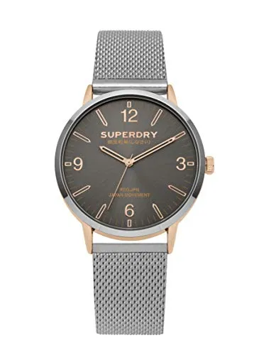 Superdry Quarzuhr Superdry Kobe - Elegante Armbanduhr mit 40 mm Gehäuse, grauem Ziffernblatt und roségoldenen Akzenten. Das leichte Edelstahl Milanese-Armband sorgt für optimalen Tragekomfort.