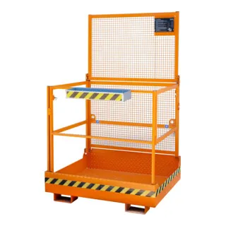 Bauer Südlohn Arbeitsbühne MB-F, lackiert, Gelborange - Arbeitsbühne für Staplerbetrieb, TÜV geprüft und faltbar für einfache Handhabung. Ideal für Wartungsarbeiten mit stabiler Konstruktion und Platz für 2 Personen.