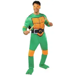 Metamorph Kostüm Ninja Turtles – Michelangelo Kostüm - Hollywood-Kostüme, ganzkörper Overall mit gepolsterten Muskelarmen und inkl. Schildkrötenpanzer für ein authentisches Ninja Turtle Erlebnis!