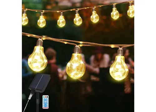 SALCAR Solar Lichterkette Außen Vintage Hanfseil - Lichterkette für Außen & Innen mit 10 Glühbirnen, 8 Beleuchtungsmodi und Fernbedienung – ideal für stimmungsvolle Dekoration in Garten, Terrasse oder bei Hochzeiten.